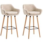 Lot de 2 tabourets de bar design et confortable en tissu creme avec accoudoirs et repose pieds 10 0000275 ...