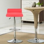 Lot de 2 tabouret de bar design en cuir simili - rouge - rglable en hauteur - pieds en acier chrom