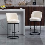 Lot de 2 tabourets de bar - avec dossier - pieds en m�tal - tissu en lin - beige - convient pour la cuisine ...