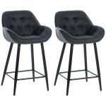 Lot de 2 tabourets de bar gibson - clp - pieds et repose - pieds en mtal - gris fonc - tissu