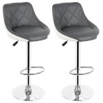 Lot de 2 tabourets de bar - gris et blanc - hauteur réglable - rotatif à 360° Lot de 2 tabourets de bar - gris et blanc - hauteur réglable - rotatif à 360°