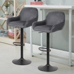 Lot de 2 tabourets bar gris fonc meishikan - assise en tissu - pieds en fer noir mat - rglable en hauteur ...