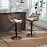 Lot de 2 tabourets de bar hauteur r�glable avec repose - pieds beige maisentiel