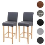 2x tabouret de bar mcw - c33 bois gris mat pieds clair similicuir