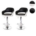 Lot de 2 tabourets de bar hwc - f16 avec dossier rotatif similicuir noir / blanc