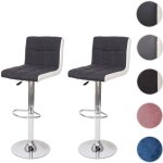 2x tabouret de bar mcw - g87 tissu gris fonc et similicuir blanc pied chrom