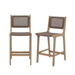 Lot de 2 tabourets de bar intrieur / extrieur kuta en bois dacacia et corde marron clair