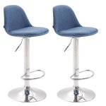 Tabouret de bar - clp - kiel - tissu bleu - r�glable en hauteur - lot de 2
