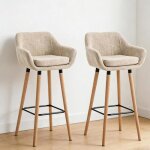 Lot de 2 tabouret de bar - mengda - tissu en lin et pieds en bois - robuste et durable - convient aux ...