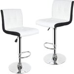 Lot de 2 tabourets de bar - noir blanc - hauteur rglable - assise en similicuir et pied en acier chrom ...