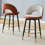 Lot de 2 tabourets de bar pivotants 360� assise pu rembourr�e gris clair / marron pieds m�tal avec accents ...
