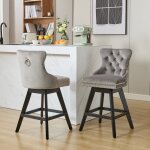 Lot de 2 tabourets de bar pivotants 360� - redom - dossier courb� assise rembourr�e - velours gris pieds ...