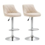 Lot de 2 tabourets de bar pivotants en simili - cuir cr�me avec repose - pieds - tdb10079
