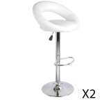 Lot de 2 tabourets de bar rglables en hauteur 77 - 97 cm ? assise simili cuir pu blanc pied en mtal ...