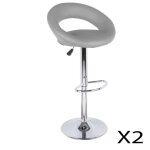Lot de 2 tabourets de bar rglables en hauteur 77 - 97 cm ? assise simili cuir pu gris pied en mtal ...
