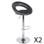 Lot de 2 tabourets de bar r�glables en hauteur 77 - 97 cm ? assise simili cuir pu noir pied en m�tal ...
