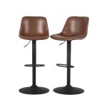 Lot de 2 tabourets de bar rglables - noah - simili cuir marron - hauteur rglable 60. 5 / 81. 5cm. repose ...