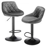 Lot de 2 tabouret de bar rembourr�e en velours hauteur r�glable rotatif � 360� - gris fonc� - jialichen ...