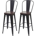 Lot de 2 tabourets de bar en simili cuir marron et mtal noir style industriel dossier haut