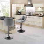 Lot de 2 tabourets de bar avec surface en velours hauteur r�glable chaise de cuisine pivotante avec dossier ...