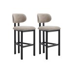 Lot de 2 tabourets de bar en tissu textur� et bois dh�v�a noir - taupe - yelaz