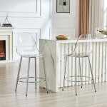 Lot de 2 tabourets de bar transparents avec pieds en m�tal argent� 45x39x102 cm