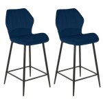 Lot 2 tabourets de bar en velours bleu fonc pieds mtal noir - emilio meubletmoi