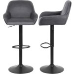 Lot de 2 tabouret de bar en velours gris - pivotant et réglable en hauteur - structure métallique Lot de 2 tabouret de bar en velours gris - pivotant et réglable en hauteur - structure métallique