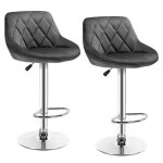 Lot de 2 tabouret de bar en velours gris - r�glable en hauteur - style vintage