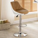 Lot de 2 tabourets de bar vintage en simili cuir pu et m�tal - hauteur r�glable - brun clair / blanc