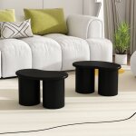 Lot de 2 tabourets bas design haricot - 42cm noir - petit banc / table dappoint irr�guli�re en mdf - ...