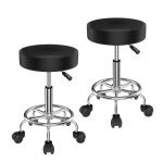 Lot de 2 tabouret de bureau � roulettes - vivolilv - noir - hauteur r�glable - rotation 360�