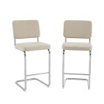 Lot de 2 tabourets mi - hauts jack velours c�tel� beige pied m�tal