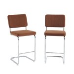 Lot de 2 tabourets mi - hauts jack velours c�tel� terracotta pied m�tal