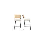 Lot de 2 tabourets de bar en tissu boucl cru et cannage naturel - muse