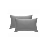Taies doreillers - lot de 2 - 100% coton - 50x70 cm - gris - lavable en machine
