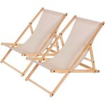 Lot de 2 transats en bois chilienne - 107 x 56. 5 x 81 cm - ecru