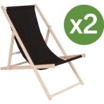 Lot de 2 transat en bois  chilienne  - 107 x 56. 5 x 81 cm - noir