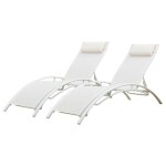 Lot de 2 transats galapagos en textilène blanc - aluminium blanc Lot de 2 transats galapagos en textilène blanc - aluminium blanc
