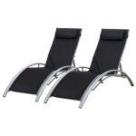 Lot de 2 transats galapagos en textilène noir - aluminium gris Lot de 2 transats galapagos en textilène noir - aluminium gris