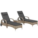 Lot de 2 transats - outsunny - inclinaison r�glable multipositions - accoudoirs roulettes table basse ...