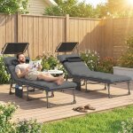 Lot de 2 transats pliants avec pare - soleil chaises longues inclinables avec coussin poche lat�rale ...