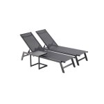 Prato - lot de 2 bains de soleil en aluminium gris foncé et noir avec table dappoint Prato - lot de 2 bains de soleil en aluminium gris foncé et noir avec table dappoint