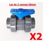 Lot de 2 vannes modle 2020 interplast  coller 50mm 11 / 2 double union dmontable pvc pression pn16 ...