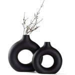 Lot de 2 vases c�ramique donut noir mat minimaliste nordique pour pampa (grand + petit)