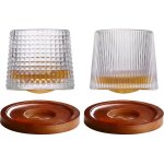 Lot de 2 verres � whisky tumbler 200 ml verres � whisky avec dessous de verre en bambou pour d�gustation ...