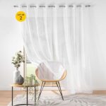 Lot de 2 voilages grande largeur 300 x 240 cm voile sablé lissea blanc Lot de 2 voilages grande largeur 300 x 240 cm voile sablé lissea blanc