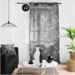 Lot de 2 voilages a oeillets 140 x 240 cm voile sablé imprimé cabana noir Lot de 2 voilages a oeillets 140 x 240 cm voile sablé imprimé cabana noir
