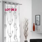 Lot de 2 voilages a oeillets 140x240 voile imprime transfert looping blanc / noir Lot de 2 voilages a oeillets 140x240 voile imprime transfert looping blanc / noir