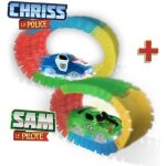 Lot 2 voitures lumineuses chriss la police et sam le pilote pour circuit lightning speedy avec 60 rails ...